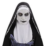 Halloween Scary Nun Mask Creepy Full Face Horror Headdress with Headscarf Photo Prank Movie Party Props Black Head Covering Evil Angry Zombie Nun Cosplay Costume Accessory Unisex Adult