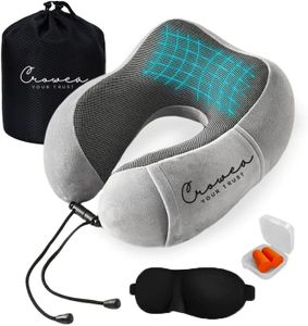 Crowea Travel Pillow - 100% Pure Memory Foam Neck Pillow with 360 Degree Comfortable & Breathable Head Support, Includes Luxury Bag, Sleep Mask & Earplugs for Airplane, Car, Train and Bus (Light grey)