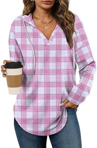 Bofell Tunic Sweaters for Women Loose Fit Dressy Lightweight Sweaters Pullover Long Sleeve Tops Loose Fitting Pink Plaid S