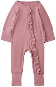Little Sleepies Ruffle Zippy, Newborn Pajamas, Viscose from Bamboo Baby Pajamas, Girls Preemie Newborn Sleepers, 2-Way Zipper, Rosewood Ribbed, Preemie