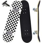 Anyfun Pro Complete Skateboards for Beginners Girls Boys Kids Youths Teens Adults 31"x8" Skate Boards 7 Layers Canadian Maple Double Kick Deck Concave Longboards (Checkerboard)