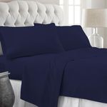 Knight Kavalier 3 Pieces Fitted Sheet Queen Bed- 100% Egyptian Cotton 400 Thread Count- All Round Elastic Bedsheet Set Queen Size (60"x 78") Fits Upto 12" Deep Pocket- Snug Fit- Navy Blue Striped