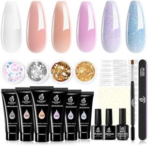 beetles Gel Polish Poly Nail Gel Kit Extension Nails builder nail gel 6 Poly Colors Clear Pink Glitter with Butterfly Star Decade Slip Solution Poly Nail Gel Brush Manicure Kit Women