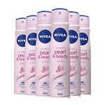 NIVEA Pearl & Beauty Anti-Perspirant Deodorant Pack of 6 (6 x 250ml), 48hr Deodorant for Women, Anti-Perspirant Spray for Women, with A Gentle Fragrance & Pearl Extracts