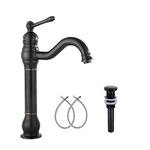 GGStudy Single Handle One Hole Bathroom Vessel Sink Faucet Matching Pop Up Drain Without Overflow Oil Rubbed Bronze