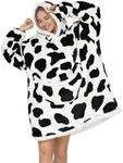 Deserthome Wearable Blanket Hoodie Oversized Hooded Blanket for Adult Women Super Soft Comfortable Warm Flannel Cow