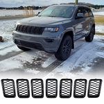 Astra Depot 7PCS Gloss Black Grill Rings Grille Grill Inserts & Matte Black Honeycomb Mesh Grill Compatible for 2017 2018 2019 2020 2021 Jeep Grand Cherokee