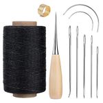 SUVSOON 273 Yards Leather Waxed Thread Kit, Upholstery Repair Waxed Thread Sewing Kit Including Sewing Thread Needle Awl Thimble, Leather Sewing Kit for Leather Carpet Sofa Seat Shoe Sewing (Black)