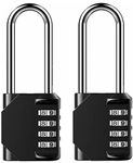 NUZAMAS Pack of 2 Heavy Duty Extra Long Shackles Combiniation Padlock - 4 Digits Padlock - Zinc Alloy for Corrosion Resistance - Weatherproof Keyless-Lock for Home, School & Garage Locker-Black