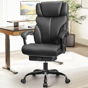 HeroSet Office Chair, Executive Leather Chair Big and Tall Ergonomic Computer Desk Chair, Comfy Swivel Rolling Reclining Lumbar Support Task Chair with Adjustable High Back Foot Rest for Home Gaming