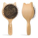 Hair Brush, BESTOOL Small Travel Hair Brushes for Women, Men or Kids, Wooden Toddler Boar Bristle Hair Brush for Detangling, Defrizz, Distribute Oil (Natural)