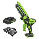 Greenworks 24V 6" Brushless Mini Chainsaw, Small Cordless Handheld Saw, 2.0Ah Battery and Charger Included