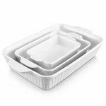 DOWAN Baking Dish Set of 3, Ceramic Casserole Dish Set with Handles, Lasagna Pan Deep, Rectangular Baking Dishes for Oven, Casseroles, White (13''/10.3''/7.4'')