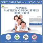Split California King (2PC) Mattress or Box Spring Encasement (8"-11" Depth) Waterproof Zippered Protector Hypoallergenic Premium Bedbug Cover Protects from Dust White