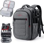 BAGSMART Camera Backpack, Expandable DSLR SLR Camera Bags for Photographers, Waterproof Photography Travel Backpack with 15.6" Laptop Compartment &Tripod Holder, Grey