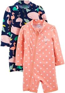 Simple Joys by Carter's Girls' 2-Pack 1-Piece Zip Rashguards, Navy Sea Friends/Peach Dots, 2T