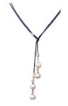 Freshwater Round Pearl Lariat Necklace on Adjustable Macrame sliding Knot Cord