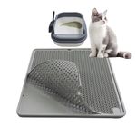 Windhunt Silicone Cat Litter Mat Urine&Waterproof Pretty Litter Mat Double Layer Litter Trapping Mat for Cat Litter Box.(Gray 20×15 inch)