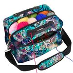 icolor Crochet Bag Organizer | Yarn Storage Tote Holder | Knitting Bag for Knitting Crocheting with Shoulder Strap & Zipper Pockets for Crochet Hooks Needles Accessories for Women (Mandala)