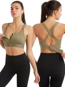 Celary Woman's Sports Bra|Polyester Spandex High Impact Front Zip Sports Bra |Size:- S to 5XL |Gym Workout & Yoga Running Activewear Bra with Criss Cross Back Support (Sport-Zipper-Green-M)