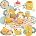 Airlab Wooden Tea Set for Toddlers, Kids Tea Set for Baby Girls, Toy Food Pretend Play Kitchen Accessories for 3 4 5 6 Years Old Boys Childrens Afternoon Tea Party Birthday Gift