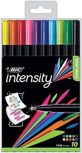 BIC Intensity Fineliner Fine Point Pens, 0.4mm – Set of 10 Markers, Reusable Pack – Assorted Fashion Colours, No Bleed for Writing, Adult Colouring, BCFPA101-AST