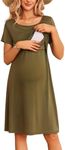 Ekouaer Maternity Nursing Dress for Women Short Sleeve Patchwork Breastfeeding Dress Summer Pregnancy Knee Length Dress Army Green