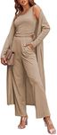 Ekouaer Women's 3 Piece Knit Lounge Set Sweatsuit, Khaki, Medium