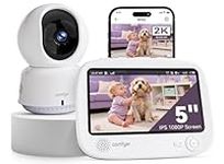 2K comfyer Smart WiFi Baby Monitor - 5" 1080P Split Screen, Phone APP & Monitor Control, Motion Alerts, Auto Tracking, Motion & Sound Detection, HD Night Vision, 5050mAh Battery, 2-Way Talk