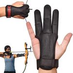 DMoose Archery Glove, Leather Gloves for Recurve & Compound Bow, Non-Slip Padded Tips for Grip Stability, Three Finger Protected Design Archery Finger tab, Archery Accessories for Men & Women & Youth