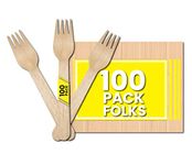 Disposable Wooden Forks - Pack of 100 - Eco Friendly Biodegradable Wooden Cutlery for Desert - Birch Wood-Sturdy Forks…, Brown