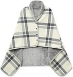 XING YE Chuan Fleece Wearable Blanket, Comfy Poncho Throw with Buttons, Plush Sleeveless Blankets, for Women Cape Wrap Cover for Lightweight Microfiber Plaid Design (White)