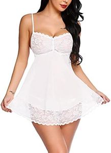 Avidlove Lace Babydoll Lingerie Sexy Mini Chemise Mesh Wedding Nightie Bridal Nightdress, White, Large