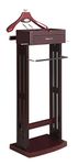 Proman Products Norstar Suit Valet Stand VL16245 with Detachable Hanger, Trouser Bar, Tie Bars, Mirror Tray & Drawer, 20”W x 15” D x 49”H, Mahogany