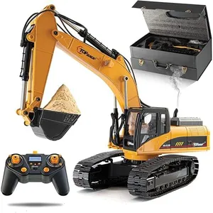 Top Race Full Metal Adult RC Hydraulic Excavator Truck - 23-Channel Remote Control Excavator Toy with Claw Grabber - Rechargeable 2000mAh Battery, Smoke Simulated, RC Trucks, 180 Lbs Capacity
