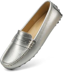 Artisure Women's Classic Handsewn Silver Genuine Leather Penny Loafers Driving Moccasins Casual Boat Shoes Slip On Fashion Office Comfort Flats 10 M US SKS-1221YIN100