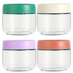 Hoa Kinh Glass Food Storage Jars with Lids, 10oz 4Pack Leak Proof Small Glass Jars for Overnight Oats, Cereal, Clear Empty Glass Jars with Lids for Kitchen(Red, Green, Purple and White)