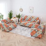 Story@Home Sofa Cover 3+2+1 Seater | Elastic Sofa Cover | Polyester | (Orange) Durable and Stylish Sofa Cover Set | Motif Design Sofa Cover, Anti-Slip Sofa Cover for Living Room