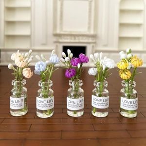 Mllxon Dollhouse Miniature Flowers in Vase, Mini Vase with Flower, Miniature Plant,Micro Landscape Decoration,5Pcs