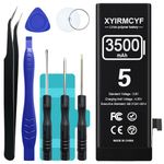 XYIRMCYF 3500mAh Super Capacity Battery Compatible with iPhone 5/5G, 0 Cycle Li-Polymer Battery Compatible with iPhone 5/5G, with Professional Repair Tool Kit