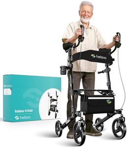 Helavo Upright Walker with Seat - Arthritis Rollator - Foldable Stand Up Walker for Seniors with Padded Armrests - Tall Standing Rollator