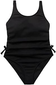 OYOANGLE Girl's Cute Spaghetti Straps Round Neck Drawstring One Piece Swimwear Tie Bathing Suit Black 150