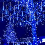 Kwaiffeo Christmas Lights, Meteor Shower Lights 12 inch 8 Tube Rain Falling Icicle Cascading Lights for Xmas Tree Halloween Decoration Wedding Party, Christmas Decorations Outdoor Yard, UL Plug Blue