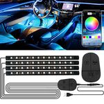 Interior Car Lights, RGB LED Strip Light with Upgraded APP and Controller Under Dash Car Lighting Kits, Waterproof DIY Colour Music Sync Interior Lights, Strong Adhesive, 4pcs 48 LED with 5V USB Port