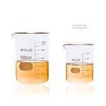 ULAB Glass Beaker Set, 2 Sizes of Vol. 500ml 1000ml, 3.3 Boro Griffin Low form with Printed Graduation, UBG1021