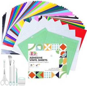 UCEC 72 Pack Adhesive Vinyl Bundle Compatible with Cricut Maker 3/Explore 3, 12" X 12" Permanent Vinyl Sheets + Transfer Tape + Cutting Mats for Party Decoration, Sticker, DIY Mug, Car Decal