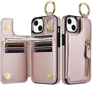 SAMONPOW for iPhone 13 Case Wallet with Card Holder, Folio Flip Premium PU Leather Kickstand Card Slots Case, Double Strong Magnetic Clasp Durable Shockproof Wallet Phone Case for iPhone 13, Rose Gold