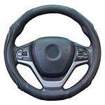 Car Steering Wheel Cover - Sportage Leather Steering Wheel Cover Universal Size M 37-38cm /14.5-15inch, Anti-slip, Breathable, Black