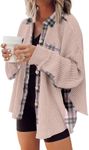 SHEWIN Womens Waffle Knit Shacket 2024 Fall Fashion Casual Long Sleeve Button Up Shirt Pocket Jacket Oversized Plaid Shirts Tops Light Pink XL