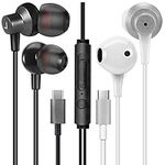 MAS CARNEY [Pack of 2 Wired USB Type C Headphones TI3/TH4 In Ear Earphones with Microphone for Samsung S20, Huawei P30 P40, OPPO, Honor, Google Pixel